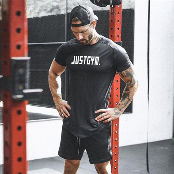 Muscleguys Brand T-Shirts Summer Short Sleeve O-neck Letters Printed Slim T shirt Mens Gym Bodybuilding Fitness Tops Tee Shirt