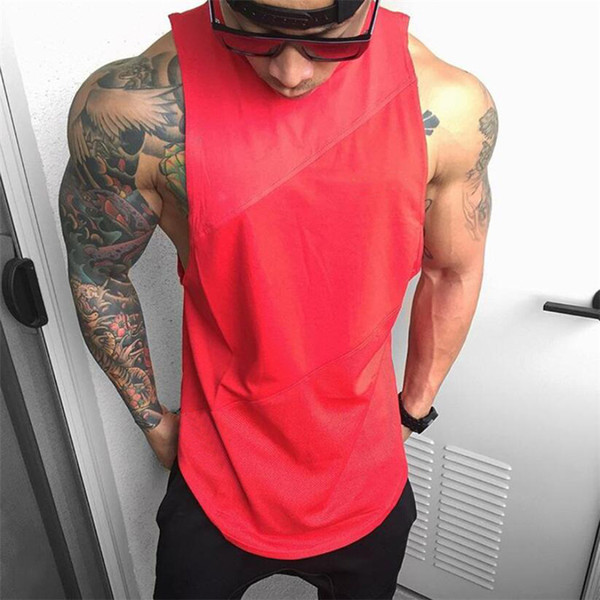 Summer fashion gym Clothing brand bodybuilding tank top cotton Patchwork Mesh muscle shirt Fitness men's sleeveless vest Customized