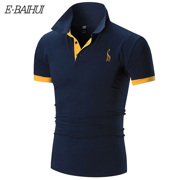 E-BAIHUI 2019 New Fashion Deer Printed Men Polo Shirt Lapel Collar Slim Fit Tops Casual Classic Male Polos Shirts M-5XL L670