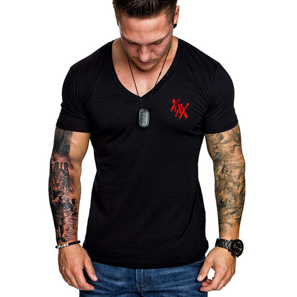 E-BAIUHI Men Summer T-shirt Fashion Casual Short Sleeve V-neck Brand Male Tops Tees Gym t-shirt Slim Fit T-shirts L372