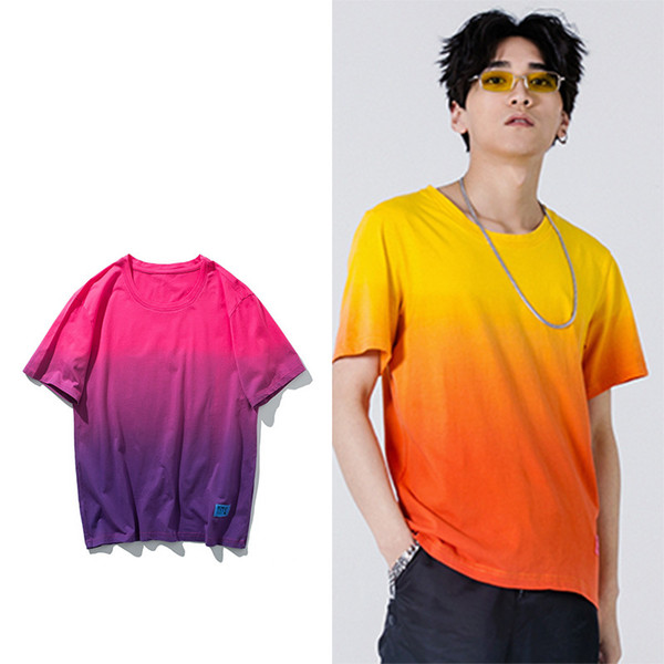 E-BAIHUI Gradient color T Shirt Men Summer 100% Cotton T-shirts Short Sleeves Europe and America Style Hip Hop T-shirt shirts Tops L017