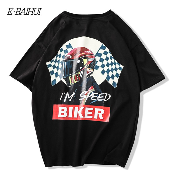 E-BAIHUI Men Novelty T-shirt Summer Hip Hop Streetwear Top Biker Short Sleeve Harajuku Cotton Tees Fashion Club Tee Male S9001