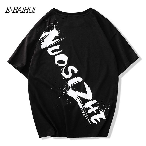 E-BAIHUI T Shirts Summer Men Original Cotton O-neck Hip Hop Short Sleeve Casual Punk Rock Tops Tees Men Streetwear S9008