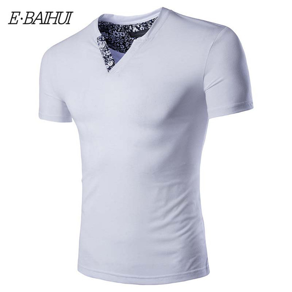 E-BAIHUI Fashion V-Neck Collar Print Short Sleeve Men's T-Shirt Korean Fashion Cardigan Short-Sleeve Mens T-Shirt YT039