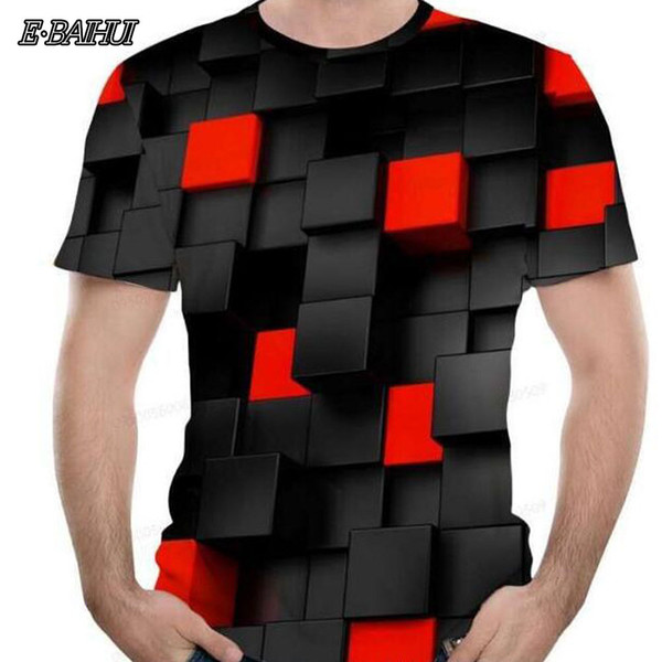 E-BAIHUI Black/red Squares Short Sleeve 3D Printed Funny Men Casual Summer T Shirt Parent-child Tops Tee Brand Plus Size Clothes T01330