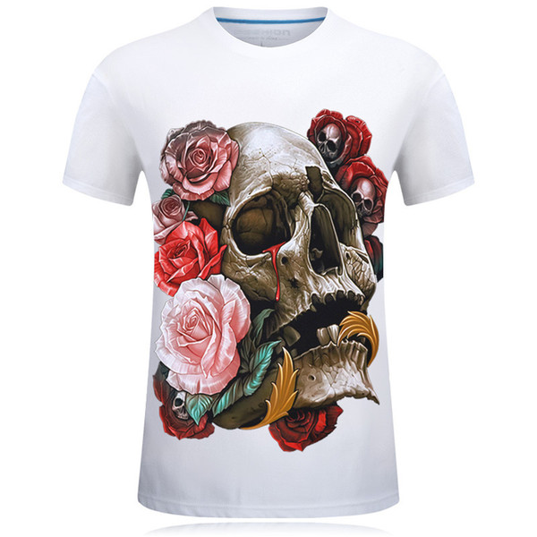 E-BAIHUI New T Shirt Skull 3d Print Red Rose Men/Women T-shirt Funny Hip Hop Rock Tees Shirts Men 3d Tshirts Tops