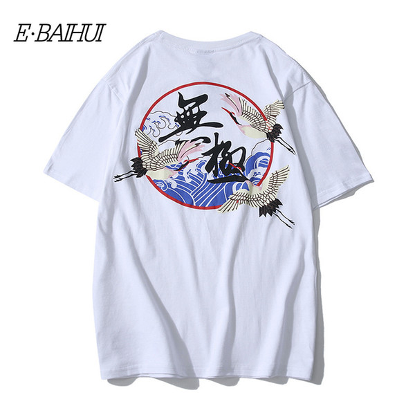 E-BAIHUI Harajuku T-shirts Men Crane Print Men Hip Hop Short Sleeve Multi-color Casual Streetwear 2019 Summer Tops Tee Male A320