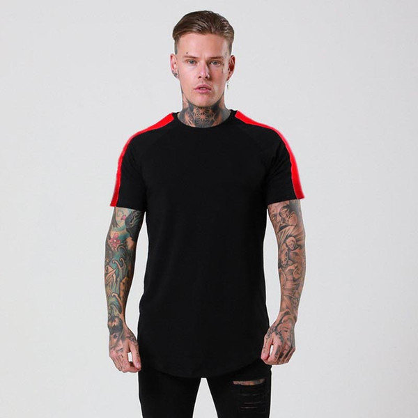 New Mens Short Sleeve T-shirt Summer Cotton Patchwork Fashion Gym Fitness Bodybuilding T shirt Male Slim Fit Tees Tops Plain Clothing