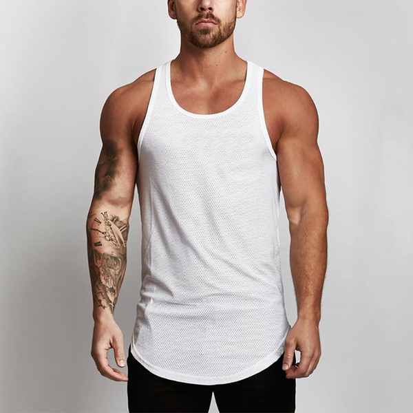 Men's Mesh Tank Tops Fitness Clothing Summer Muscle Vest Gyms Stringer Tanktop Canottiere Bodybuiding Sleeveless T-shirt