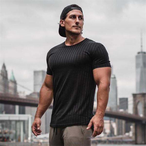 New Compression T-shirt Men Jogger Knitted t-shirt Sporting Skinny Short Sleeve Tee Shirt Male Gym Fitness Bodybuilding Workout Clothing