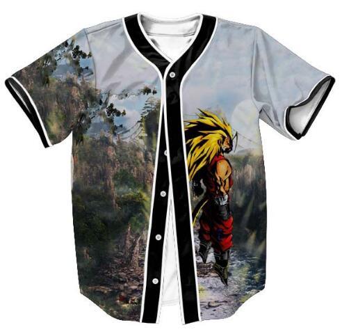 Hot 3D Cartoon T Shirt Print Dragon Ball Z Goku Saiyan Baseball Jersey T Shirt Design Summer Short Sleeve Button Cardigan Tops