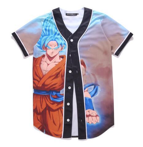 Fashion Anime 3D Dragon Ball Z Goku Baseball Shirts Print Super Saiyan Short Sleeve Cardigan T Shirt Jersey Tops