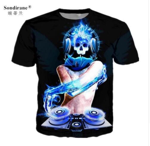 2018 New Fashion Women/Men Skull Playing Music 3D Print Short Sleeve Casual T-Shirt Hip Hop Street Tops Quick Dry Tees