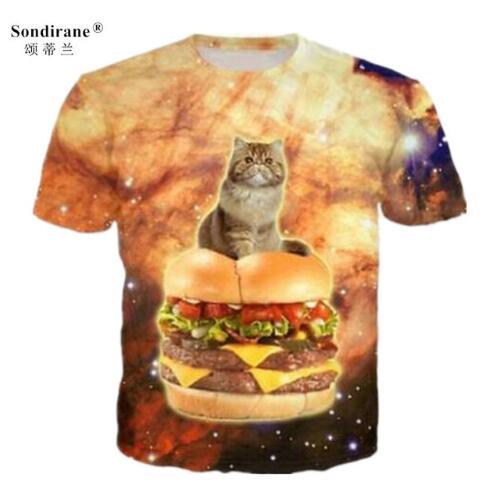 New Fashion Womens/Mens Cartoon Burger Cat Funny 3D Print T-shirt Casual Short Sleeve T Shirt Quick Dry Street Clothes