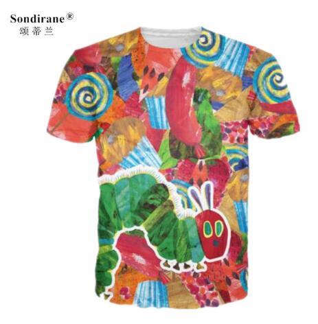 Sondirane New Fashion Womens/Mens Very Hungry Caterpillar 3D Print T Shirt Summer Short Sleeve Funny T Shirts Colorful Clothing