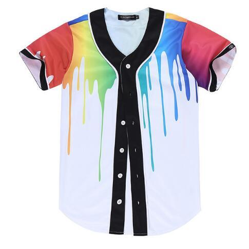 Baseball Shirt Short Sleeved T-shirt 3D Print Painting Art Color Tee Shirts Summer Hip Hop Button Jersey Tops Tees comfortable clothing