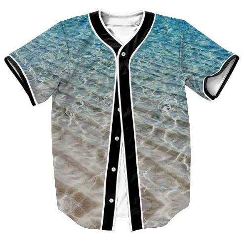 New Fashion Buttons Cardigan Baseball T Shirt 3D Print The Sea Waves Graphic Jersey T Shirts Summer Short Sleeve Hip Hop Tops