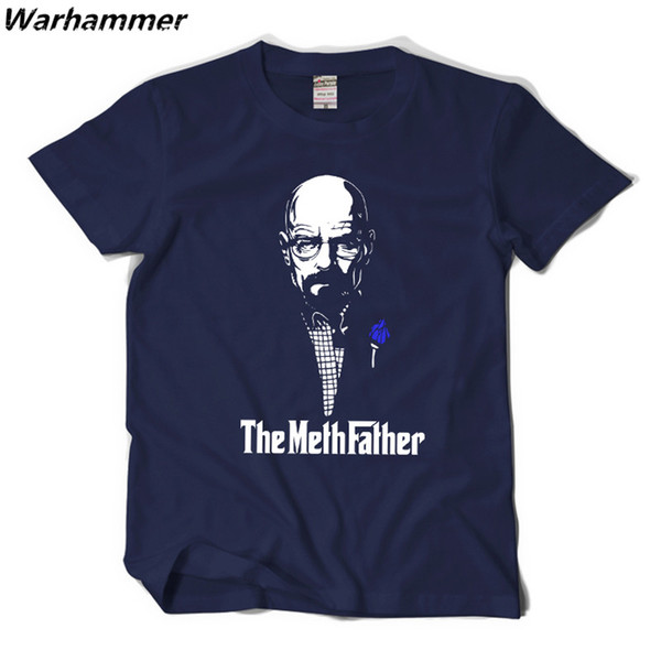 Warhammer Breaking Bad Men Funny T Shirts Short Sleeve O-Neck Cotton 3D T Shirt The Methfather Tee Shirt Homme Black Navy Blue 2XL EU Size