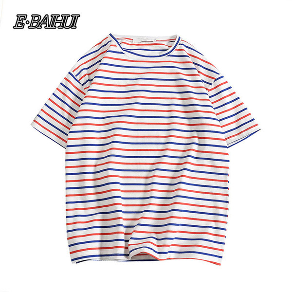 E-BAIHUI Harajuku Stripe T Shirt 2019 Men Casual Top Summer High Street Hip Hop Tshirt Cotton Tee Shirts 9908