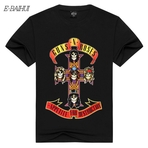 E-BAIHUI Men's T-shirt Guns N 'Roses American Legendary Hard Rock Band Guns and Rose Short-sleeved T Shirt 3D Printing Male Tops DX-82