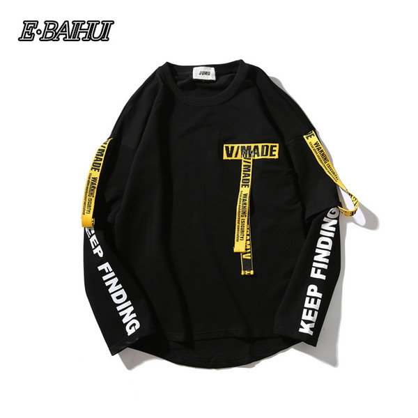 E-BAIHUI T-shirt Men 3d Shirt Printing Letter Ribbon Harajuku Cotton Long Sleeve Punk T Shirt Fashion Casual Tops Tees GP6701