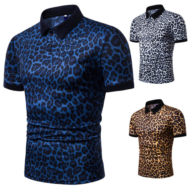 E-BAIHUI Men's Polo shirt 2019 summer men's fashion leopard print short-sleeved lapel T-shirt casual Polo shirt male L078