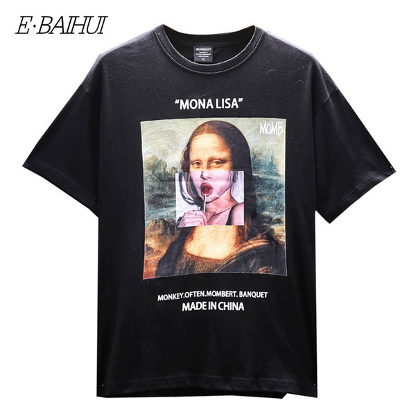 E-BAIHUI Hip Hop T Shirt Men Streetwear Harajuku Style Mona Tees Cotton Fashion Short Sleeve Hipster Funny Male Tshirts T717