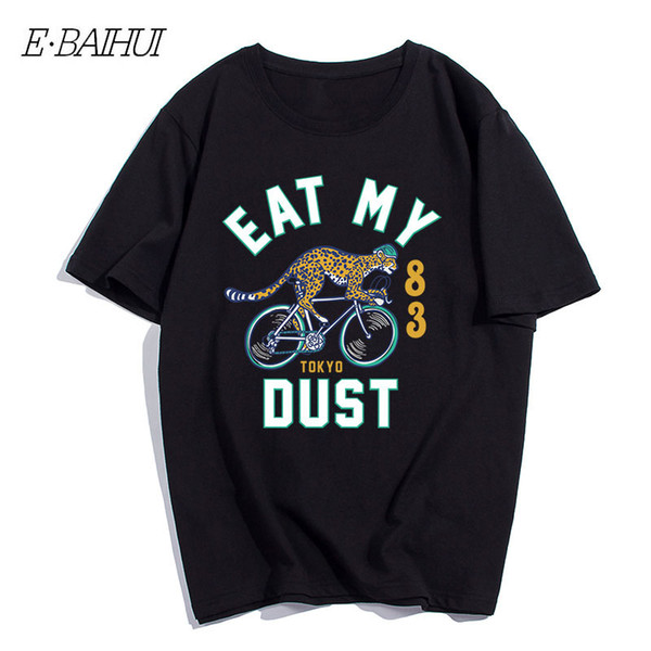 E-BAIHUI Brand Eat My Shirt New 2019 Summer Style Cotton Men's T-shirt Cheetah Riding Print Cool Fashion Men Novelty T-shirt T-141