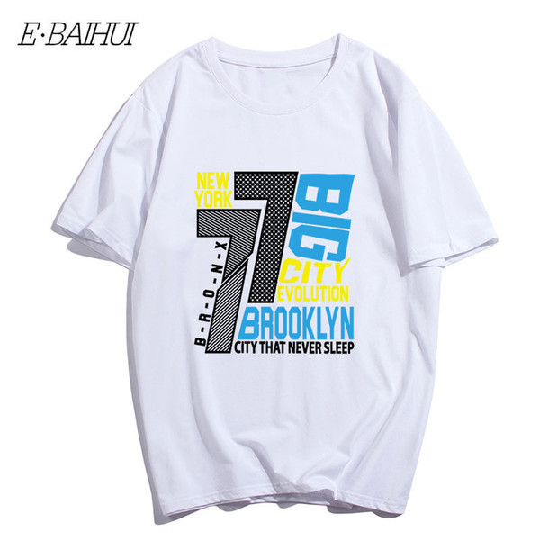 E-BAIHUI New Fashion Men's Clothing Short Sleeve T-Shirt Letter Print High Quality Cotton Hip Hop Men Streetwear Short Sleeve T-156