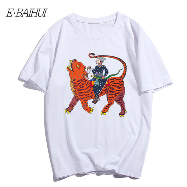 E-BAIHUI Summer Short Sleeve Mens T Shirt New Fashion Kirin Print O-Neck Cartoon T-Shirt Personalized Men Tee Short Sleeve T-171