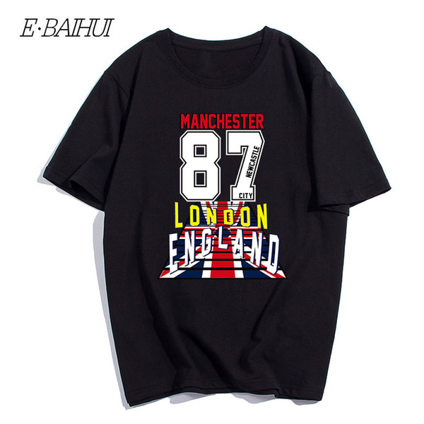 E-BAIHUI Brand New 2019 Summer Style Rice Word Banner Cotton Men's T-shirt LONDON Typeface Print Cool Fashion Men Novelty T-shirt T-139