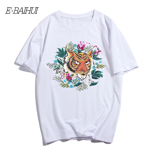 E-BAIHUI Cotton Men T-shirt China Tiger Print T-shirt Tops Fashion Cotton Floral Comfortable Men Youth TeeT-132