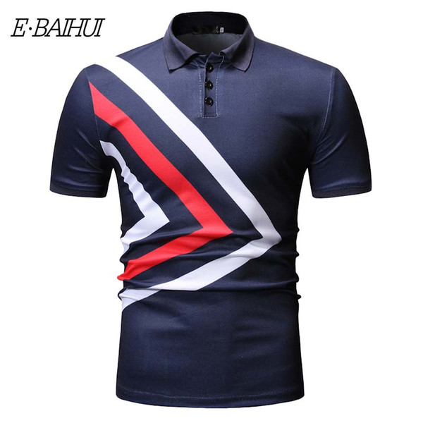 E-BAIHUI Polo Shirt Men Short Sleeve Polo Shirt Irregular Black Yellow Stripe Men Business Casual Top Quality Polos Male T501