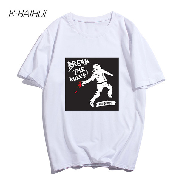 E-BAIHUI Original Men Short Sleeve Fashion Black Bottom White Person Print O-Neck T-Shirt Personalized Men Tee Sport Casual T-shirt T-172