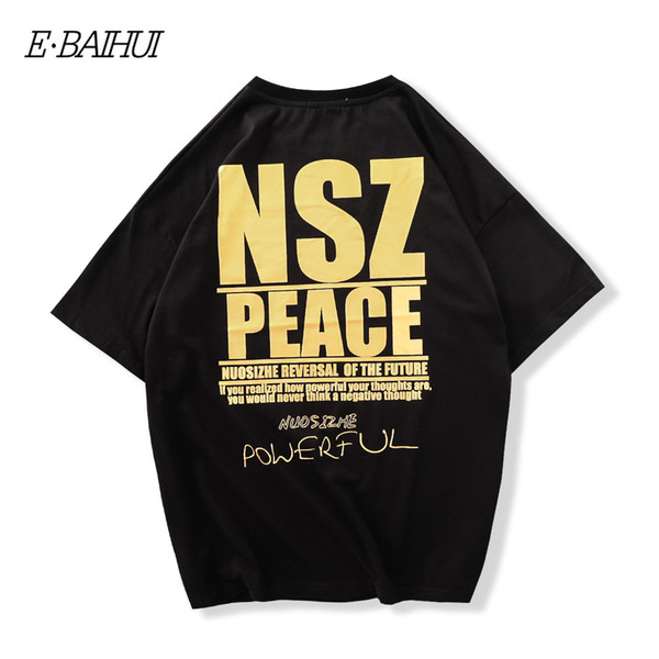 E-BAIHUI Fashion T Shirts Hot stamping Printed Original Cotton O-neck Tops Tees Hip Hop Casual Loose Male Clothing S0926