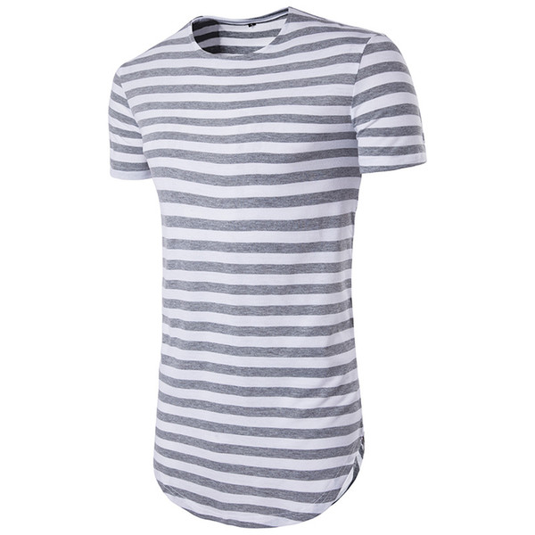 Men's Hip Hop Striped T-shirt High-street Summer Round Hem Lengthened Short-sleeved Fashion T-shirt Men's Hit Color Loose T-shirt