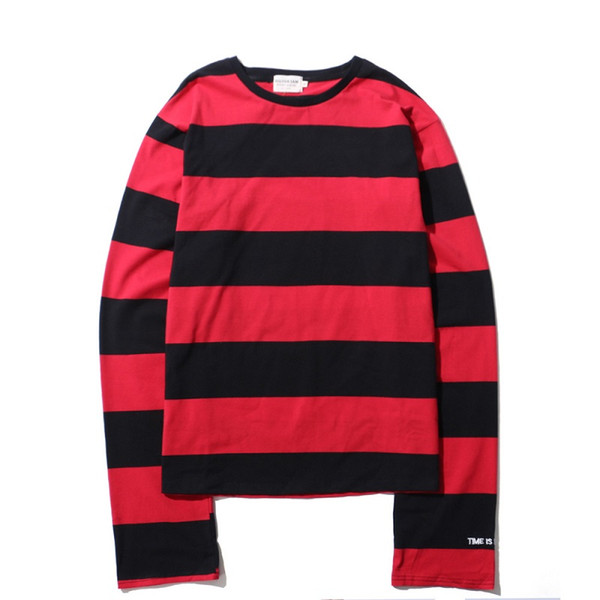 BIG FOR SAM Men Oversize Striped Long Sleeve T-Shirt Men's Pop Street Hip Hop 100% Cotton Spring/Summer T-Shirt