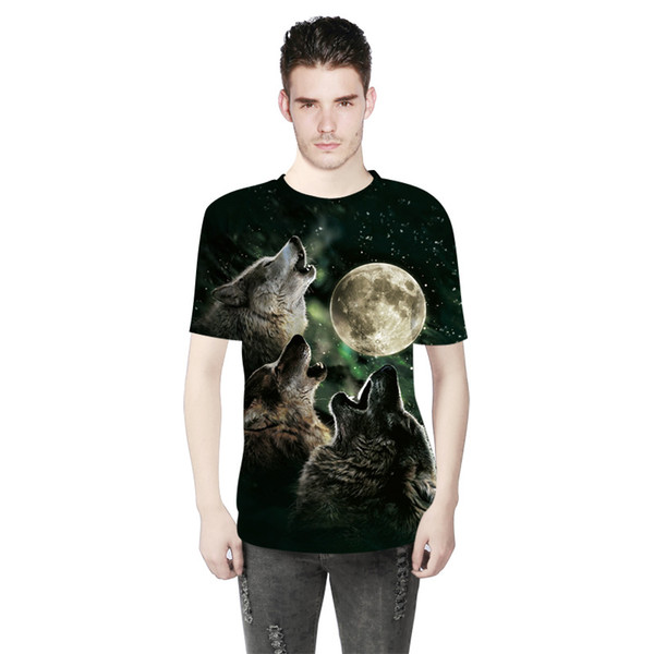 Wolf Moon 3D printing new spring European and American men's T-shirt round neck short sleeve T-shirt lovers