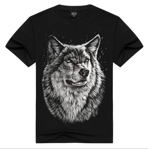 Men's Black Simple Personality Wolf Head 3D Printing T-shirt Europe and the United States popular elements 100% cotton O-Neck fashion T-shir