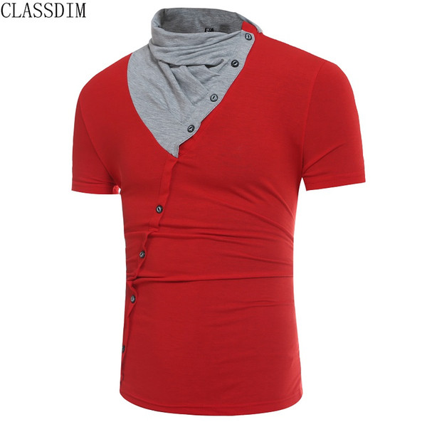 Free shipping!Men 's pure solid color fold collar T - shirt Men's fashion novel high quality T-shirt breathable skinny Size M-2XL