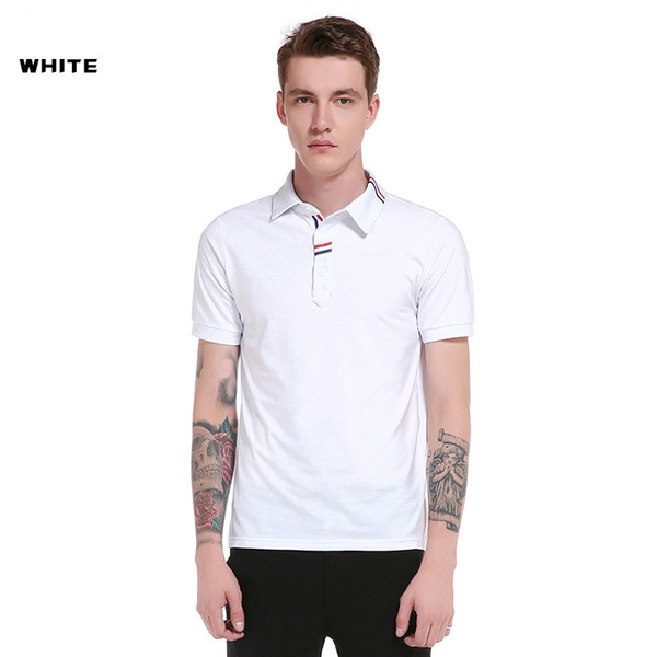 Men's Solid Color POLO Men's Short-sleeved Lapel Personality Striped Stitching Fashion Casual T-shirt Asian Size S-2XL