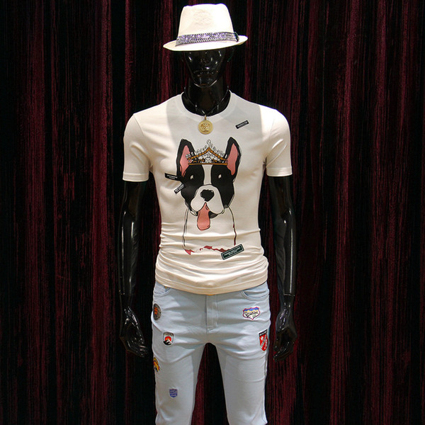 Men's summer new LYCRA Lycra brand T-shirt Men's Small Round Neck Fashion Comfortable Personality Pup Print High Quality T-shirt