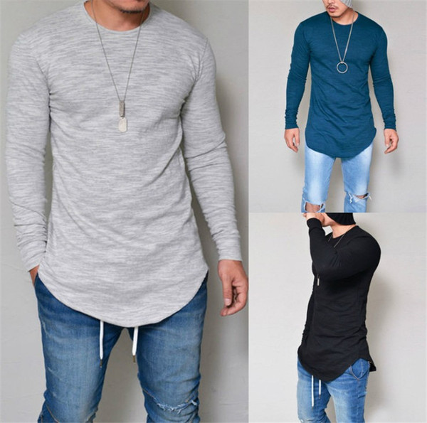 Men's Spring And Summer New Solid Color Long-sleeved Skinny Shirt Men's Large Size Cotton O-neck Simple Classic T-Shirt Asian Size S-5XL