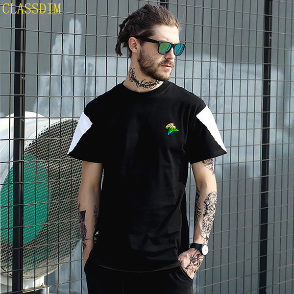 Free shipping!Men's European and American street hip-hop T-shirt Zipper rear pendulum Long section of loose T-shirt Round neck Light and thi