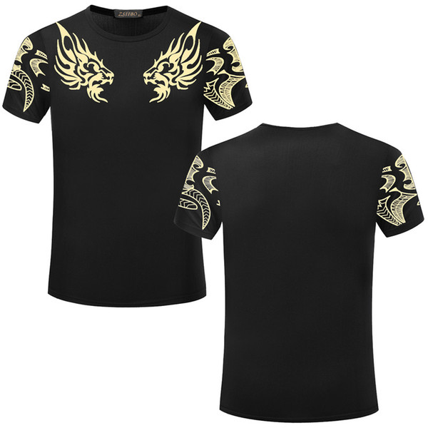 2017 men's T Shirt Double golden dragon Jakiro print ZSIIBO t shirts Fashion brand New T-Shirt Short Sleeve O-neck Tops Tees M-3XL TX141-F