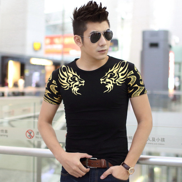 men's T Shirt Double golden dragon Jakiro print t shirts Fashion brand New T-Shirt Short Sleeve O-neck Tops Tees 5 size TX141-R3