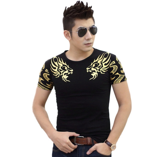 Fashion T Shirts for men Golden Dragon Head print t-shirt casual t shirt short sleeve crew neck tops tees cool tshirt TX141 RF