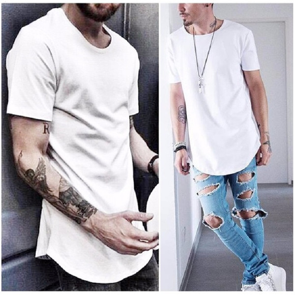 t shirts for men Kanye West Extended T-Shirt Curved Hem Long line Tops clothing Tees Hip Hop Urban Blank Justin Bieber TX135-F2