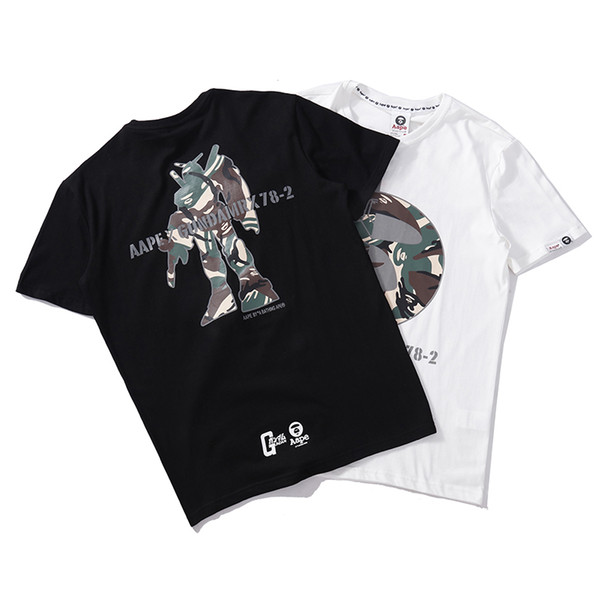 Aape Mens Short Sleeves Men Women Designer Camouflage GUNDAM Printed Short Sleeves Men Designer Cotton T Shirt