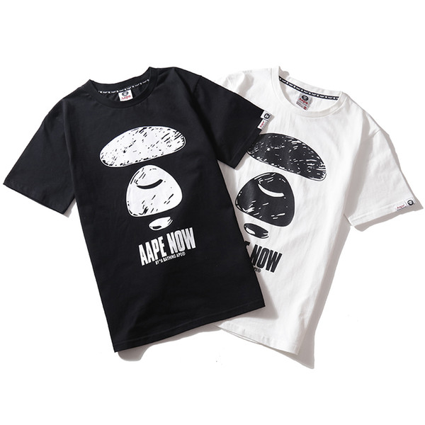 2019 New Fashion Aape Short Sleeve Men Women Couple Models Ape Head Cotton Casual Short Sleeve Black White